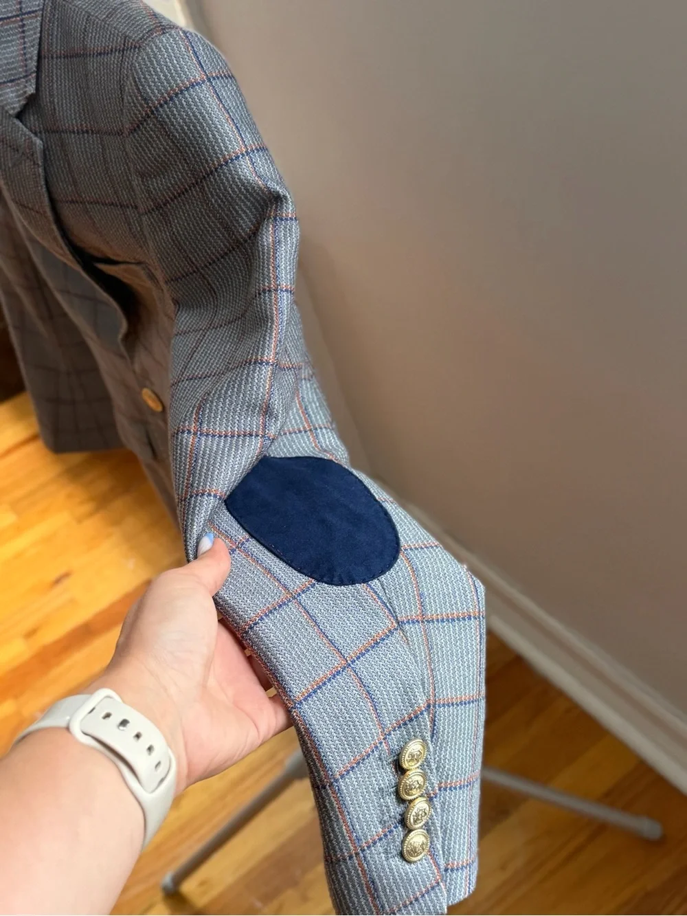 Elie Balleh Boys Gray Plaid Blazer – Size 10–12